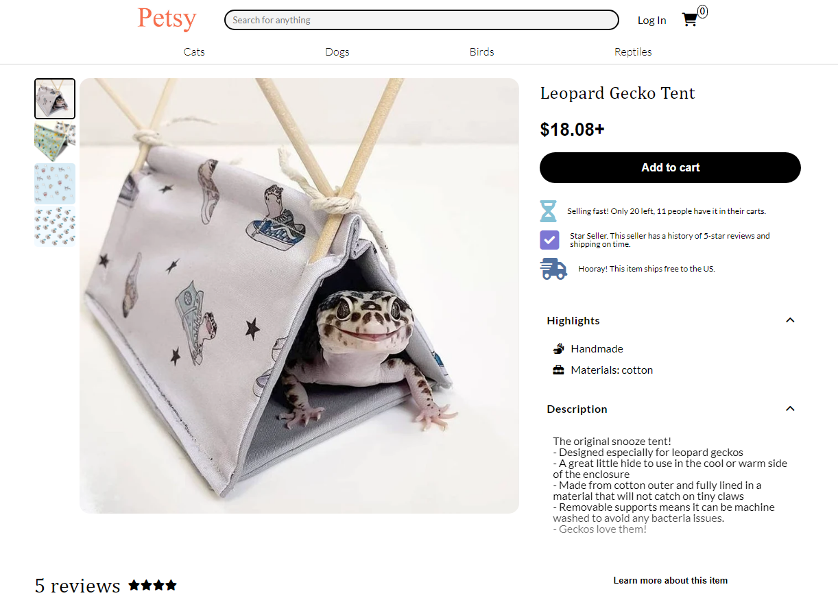 petsy product page